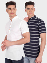 Mens Multi Strip Half Sleeve Kurta (Pack 2)